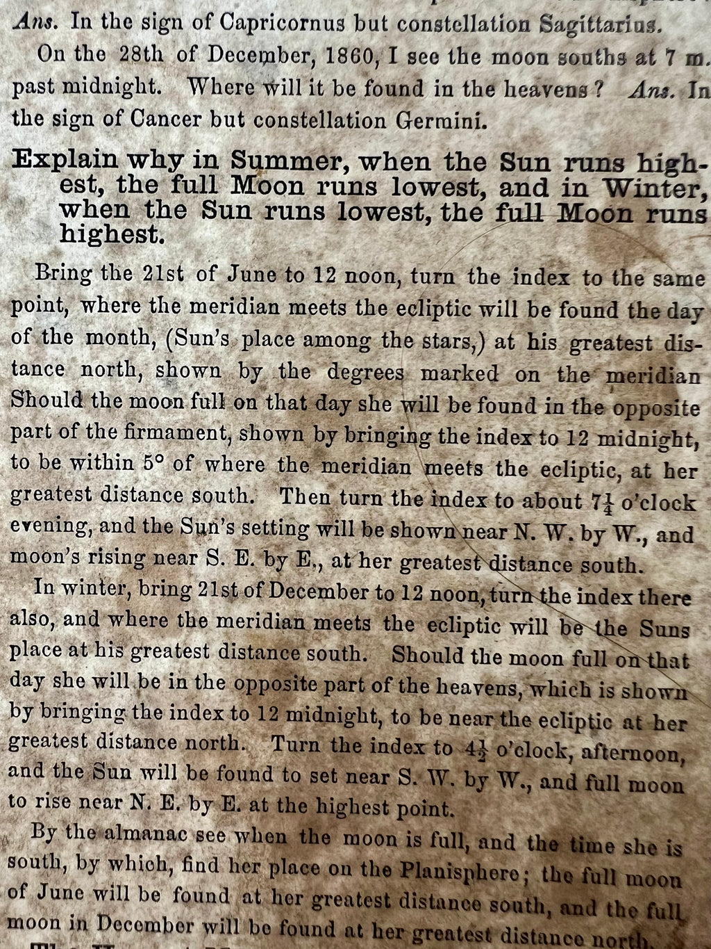 "A MOVABLE PLANISPHERE, Showing the positions of the heavens at any given time"