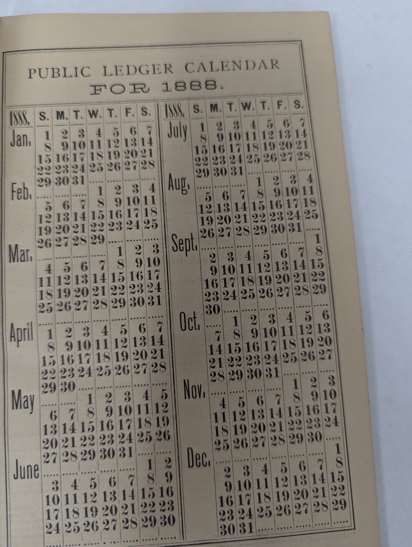 1888 Public Ledger Almanac Philadelphia